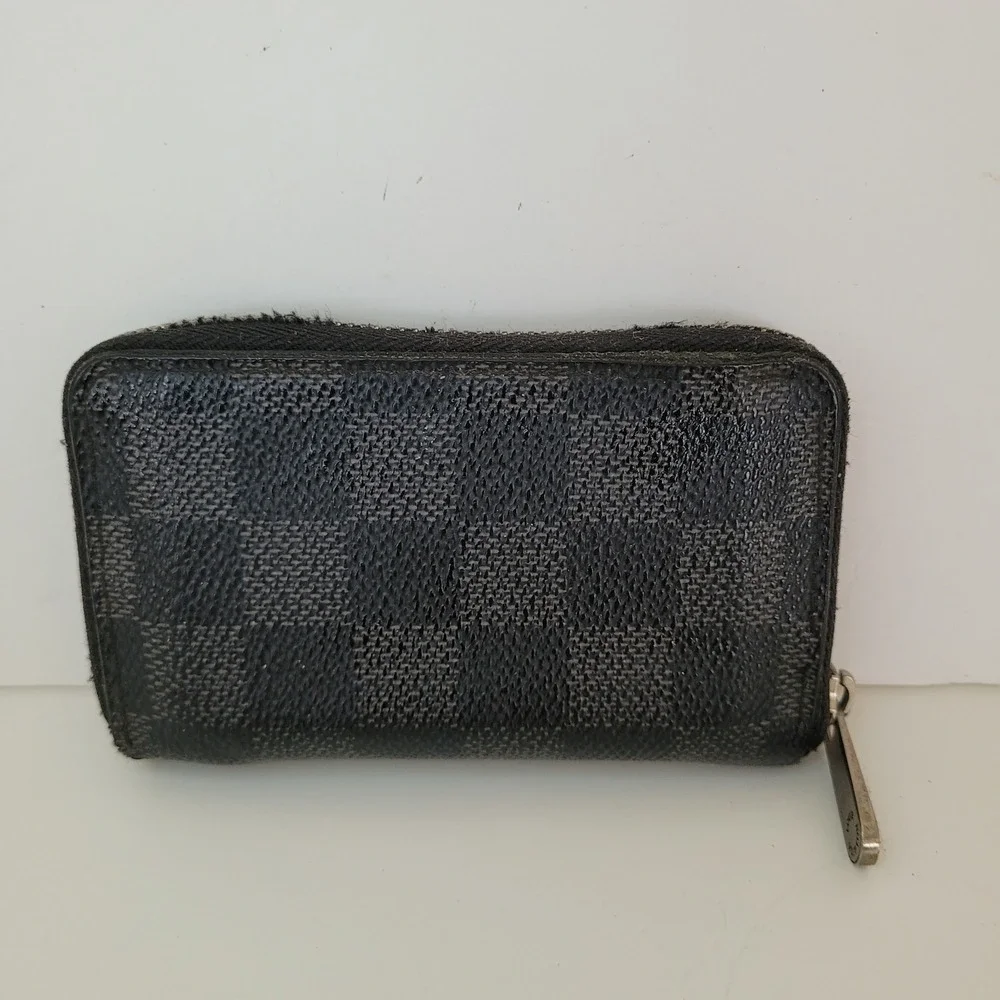 Louis Vuitton Damier Graphite Zippy Coin Purse Wallet Black Grey N63076
